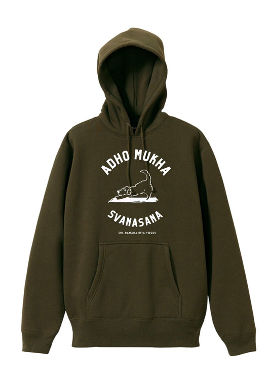 SRI.RAMANA.RITA.YOGUE/ADHO MUKHA SVANASANA パーカー(カーキ×ホワイト)