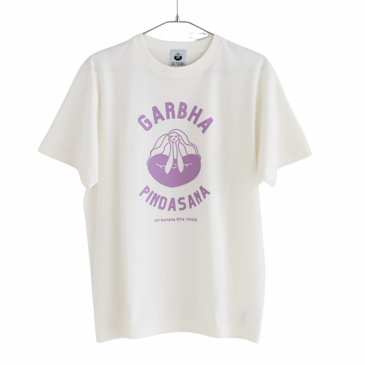SRI.RAMANA.RITA.YOGUE/GARBHA PINDASNA Tシャツ(白× ライトパープル)