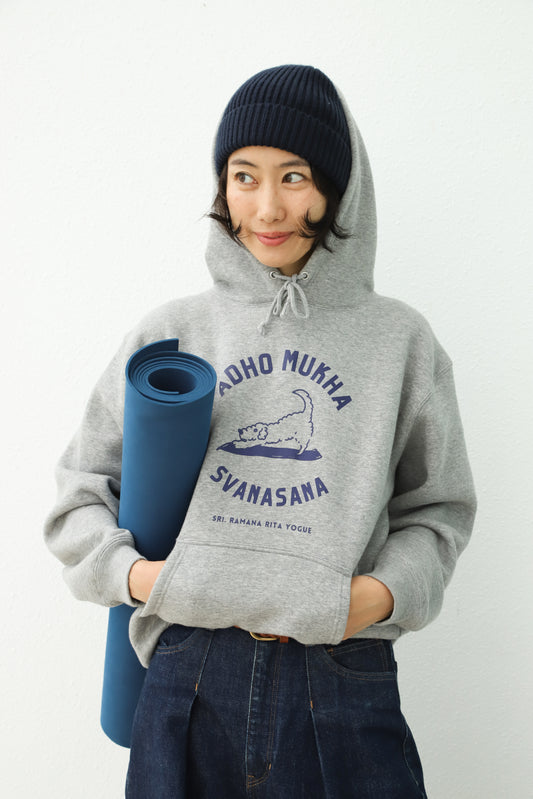 SRI.RAMANA.RITA.YOGUE/ADHO MUKHA SVANASANA パーカー(グレー×ネイビー)