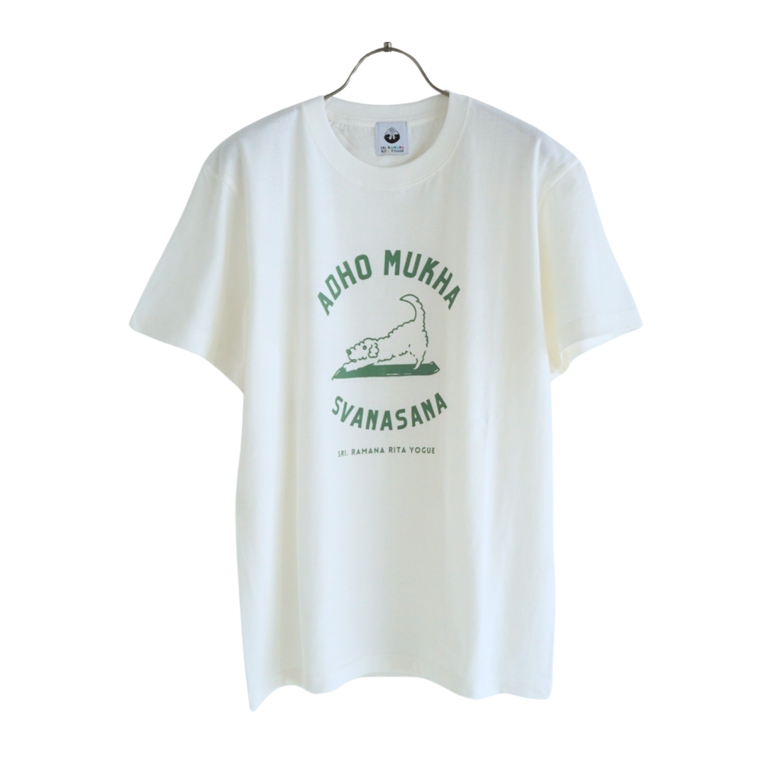 SRI.RAMANA.RITA.YOGUE/ADHO MUKHA SVANASANA Tシャツ(オフホワイト×モスグリーン)