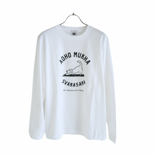 ADHOMUKHA SVANASANA /ダウンドッグ ロングTシャツ(白×ディープモスグリーン)アドムカ シュヴァナーサナ