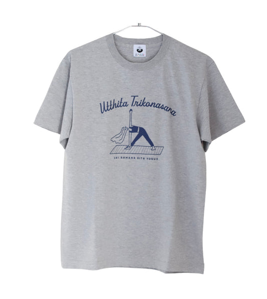 SRI.RAMANA.RITA.YOGUE Utthita Trikonasana Tシャツ(ライトグレー×ネイビー)