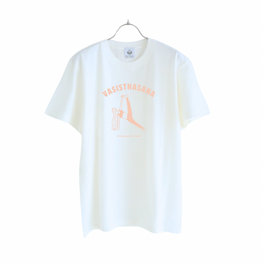 SRI.RAMANA.RITA.YOGUE VASISTHASANA Tシャツ(オフホワイト×サーモンピンク)