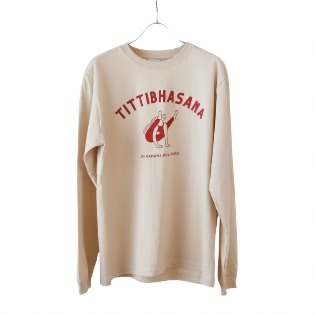 SRI.RAMANA.RITA.YOGUE／TITTBHASANA ロングTシャツ(ベージュ×バーガンディ）