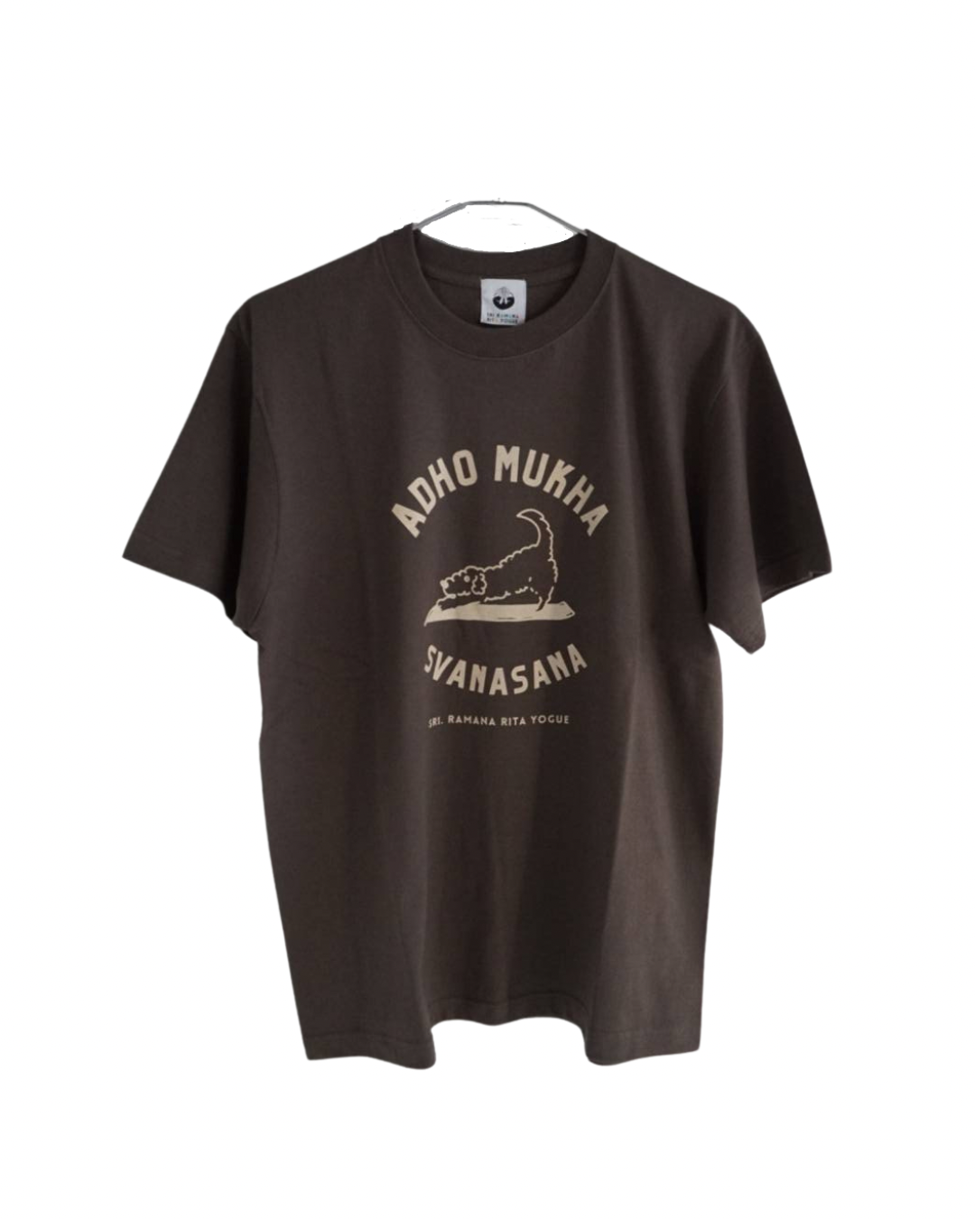 SRI.RAMANA.RITA.YOGUE 　ADHOMUKHA SVANASANA ／ダウンドッグ　Tシャツ（ブラウン×ベージュ）