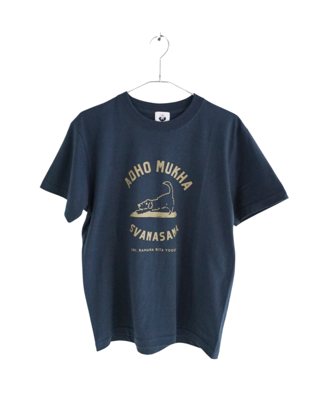 SRI.RAMANA.RITA.YOGUE 　ADHOMUKHA SVANASANA ／ダウンドッグ　Tシャツ(ネイビー×ベージュ）