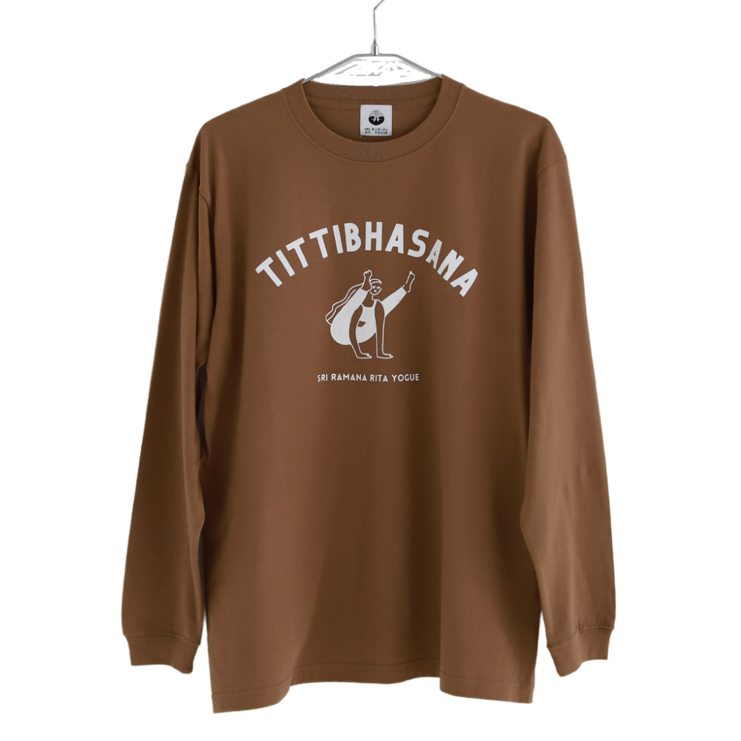 SRI.RAMANA.RITA.YOGUE／TITTBHASANA ロングTシャツ(ブラウン×白）