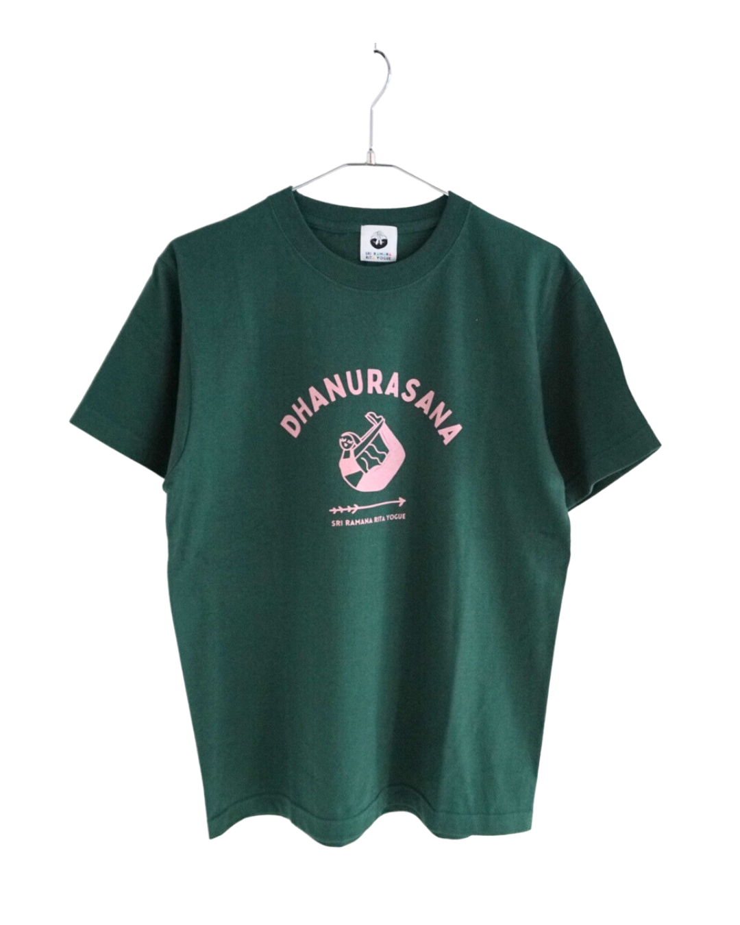SRI.RAMANA.RITA.YOGUE 　DHANURASANA ／ダヌラーサナ　Tシャツ（グリーン×ピンク）