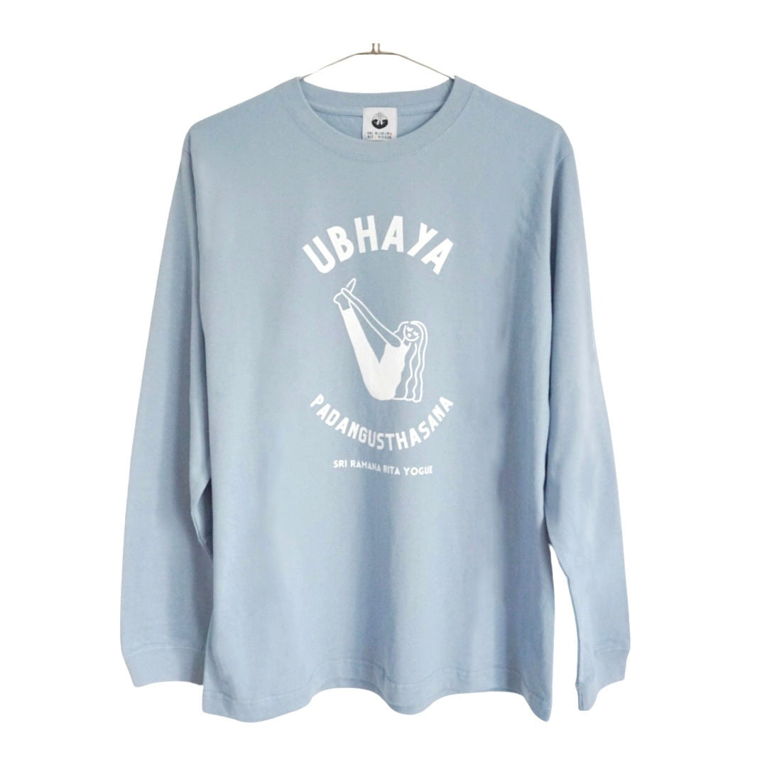 SRI.RAMANA.RITA.YOGUE／UBHAYA PADANGUSTHASANA ロングTシャツ（くすみブルー×白）