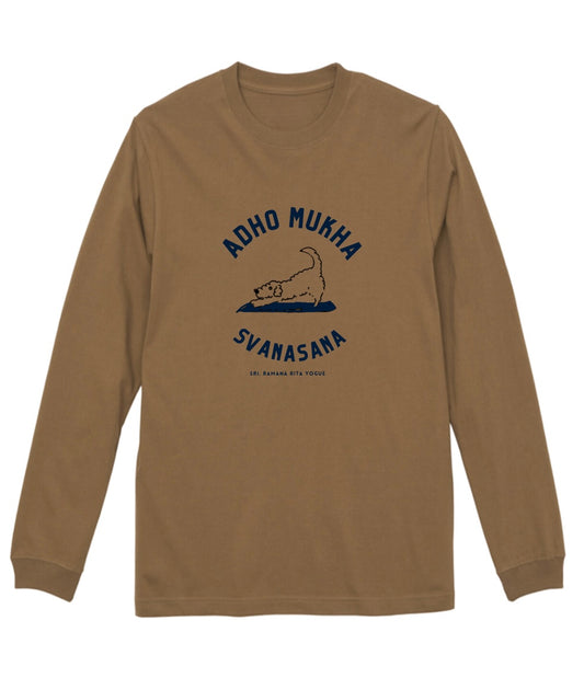 SRI.RAMANA RITA YOGUE ADHOMUKHA SVANASANA ／ダウンドッグ　ロングTシャツ（ブラウン×ネイビー）