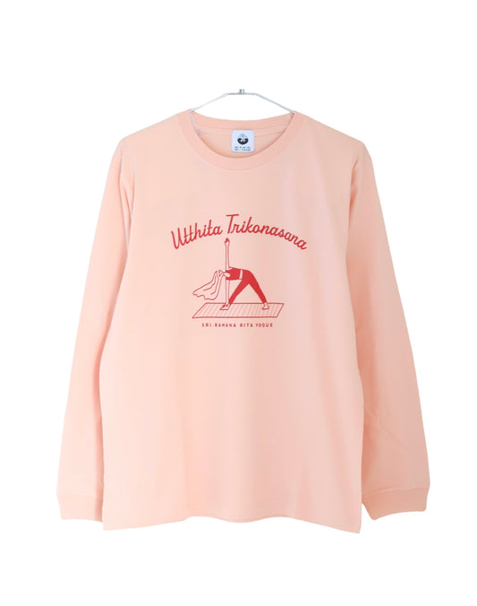 SRI.RAMANA.RITA.YOGUE Utthita Trikonasana  ロングTシャツ（サーモンピンク×レッド）