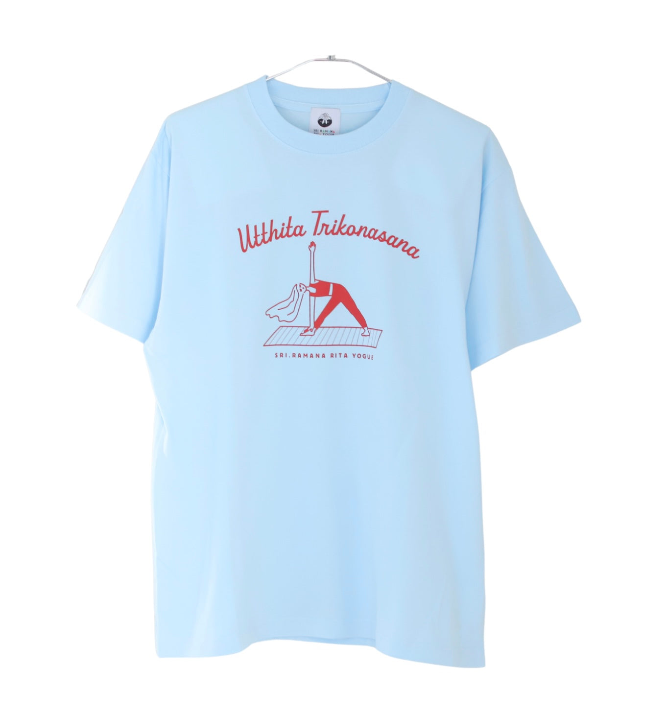 SRI.RAMANA.RITA.YOGUE Utthita Trikonasana  Tシャツ（ライトブルー×レッド）
