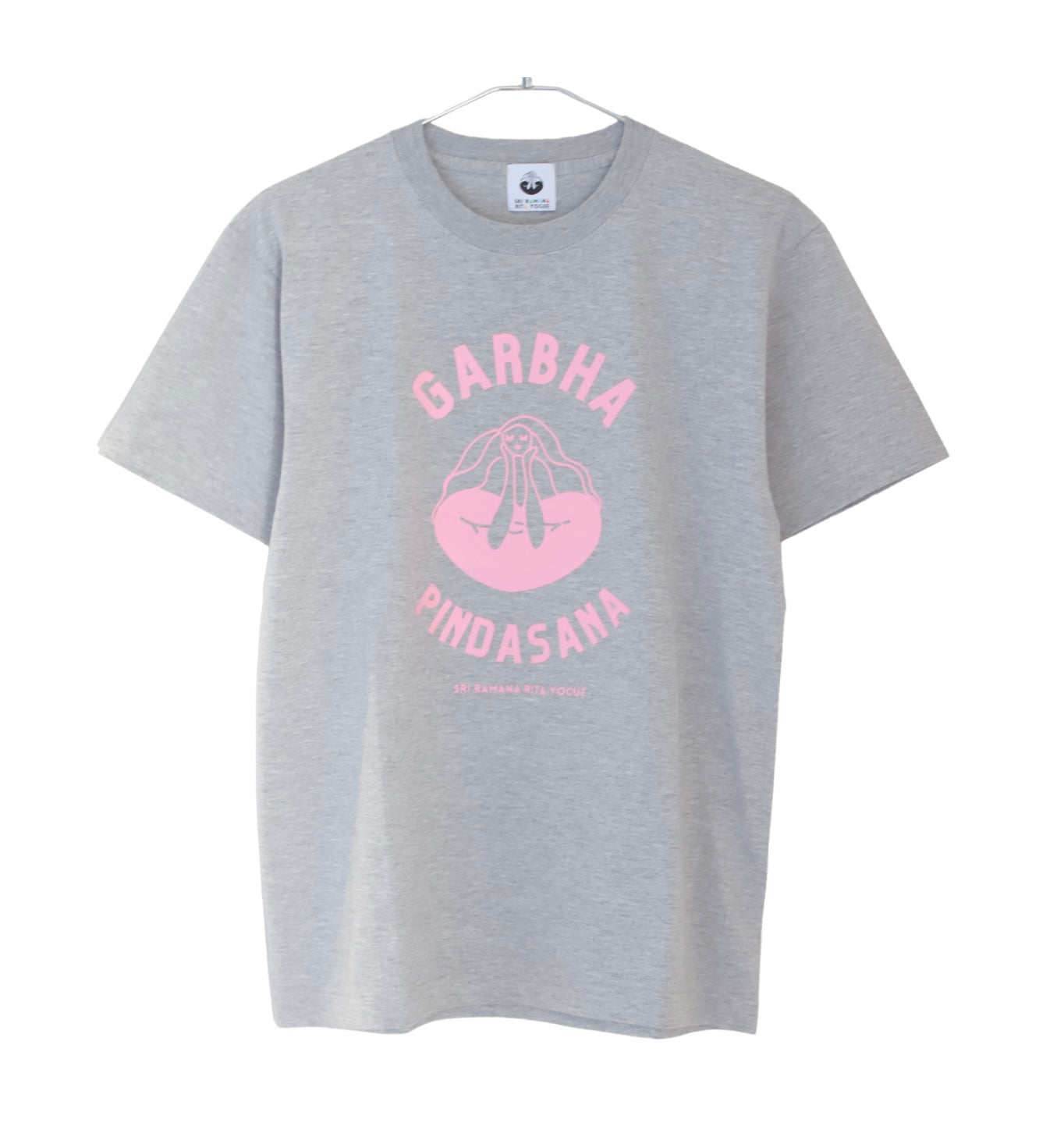 SRI.RAMANA.RITA.YOGUE 　GARBHA PINDASNA ガルバピンダーサナ Tシャツ（ライトグレー×ライトピンク）