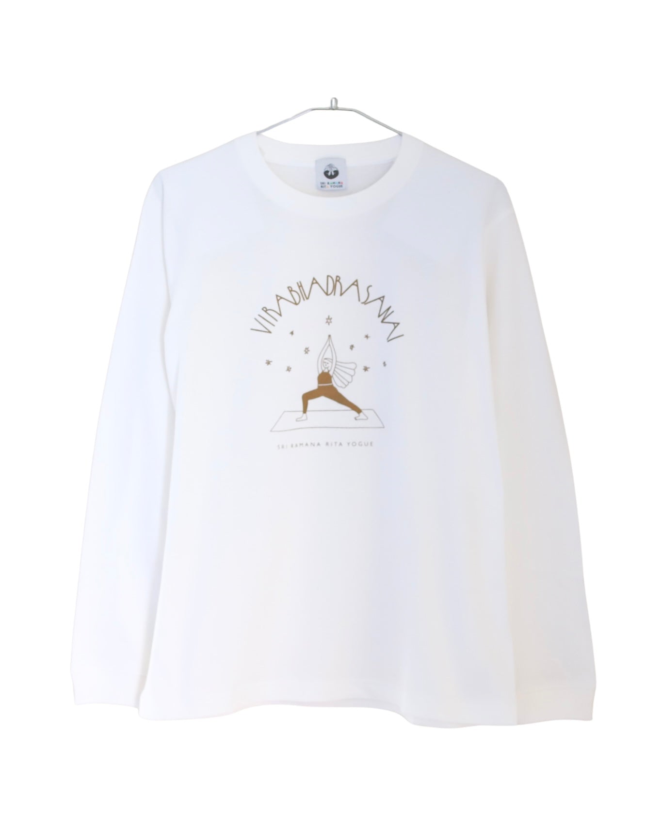 SRI.RAMANA.RITA.YOGUE VirabhadrasanaⅠ  ロングTシャツ（ホワイト×ゴールド）