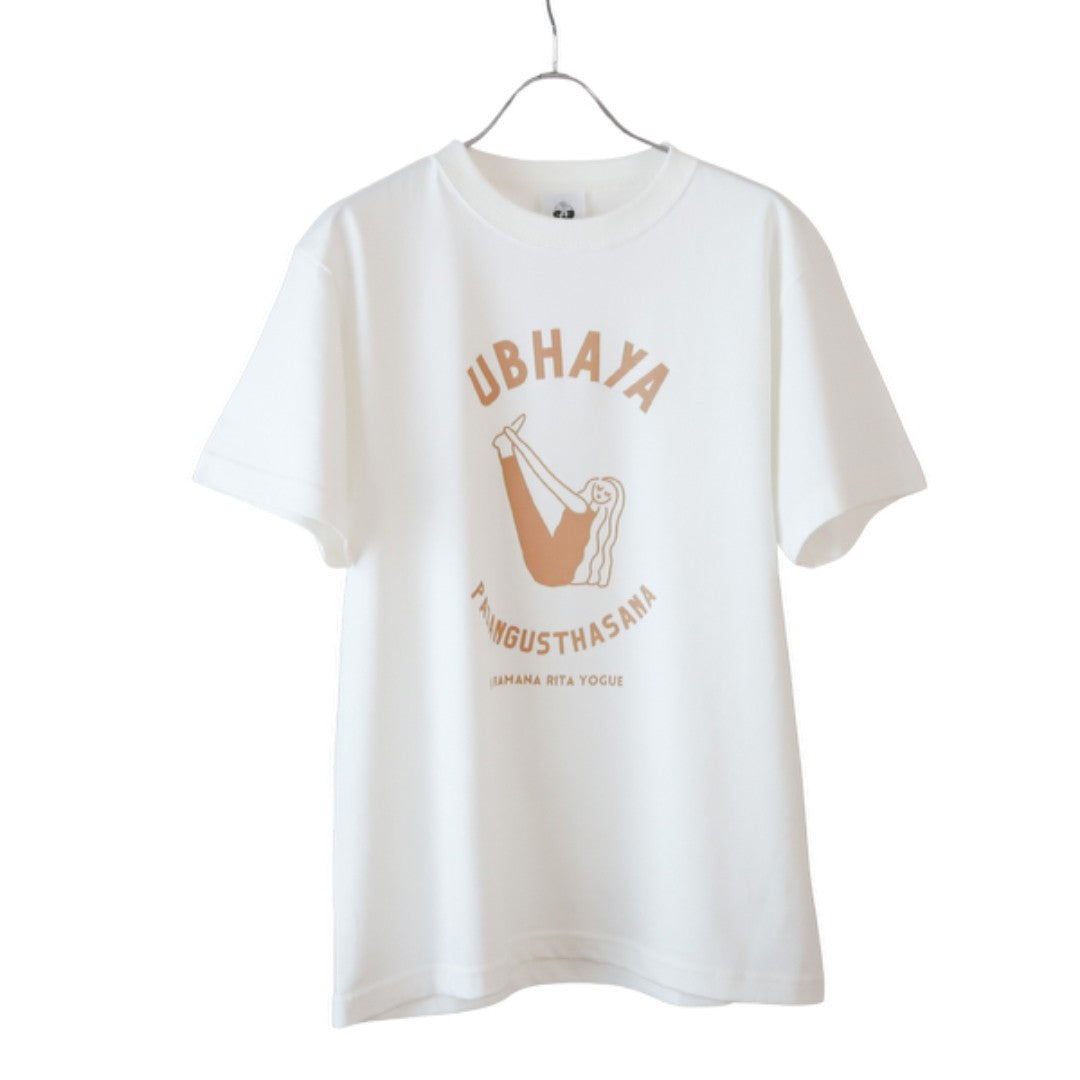 SRI.RAMANA.RITA.YOGUE／Ubhaya Padangusthasana Tシャツ（白×ベージュ）